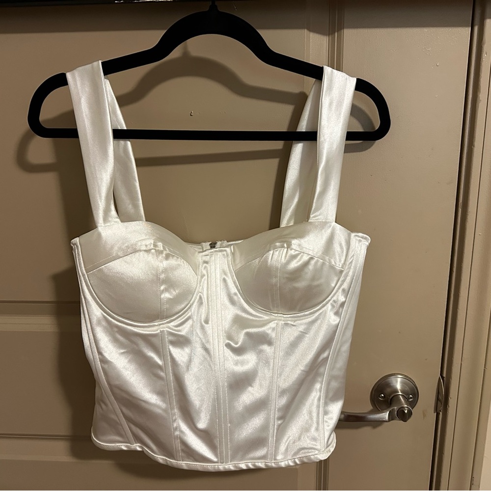 Fashion Nova White Satin Crop Top